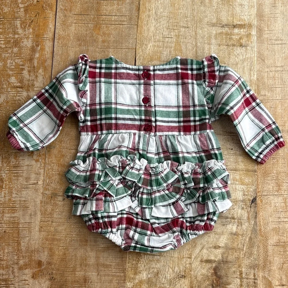 NWOT Ruffle Butts Girls Plaid Romper with Tights 0-3m